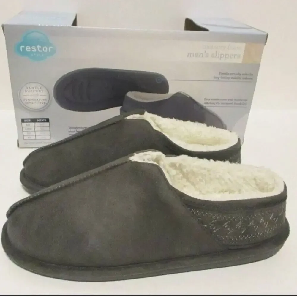MEN'S or womens 6-7 SMALL RESTOR MEMORY FOAM SLIPPERS NEW gray full coverage
